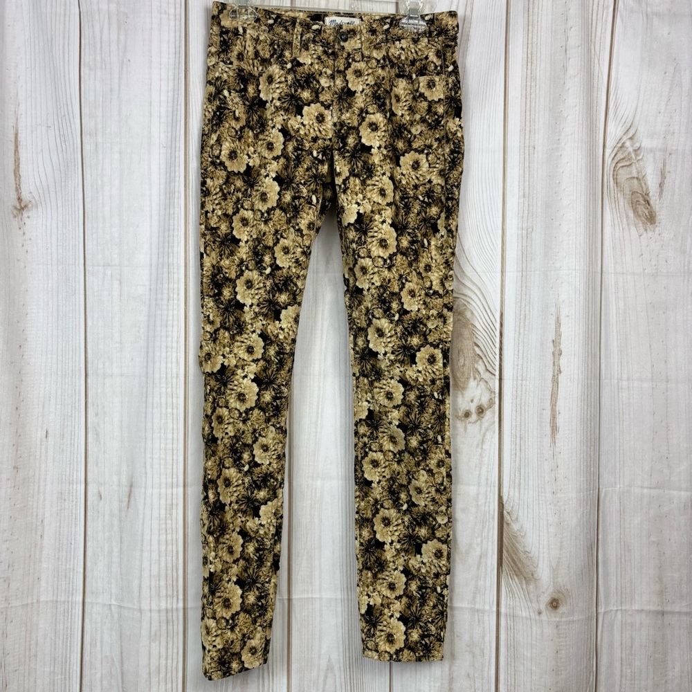 Madewell Pants Floral Skinny Stretch Corduroy Comfort Pants Black Gold Size 27